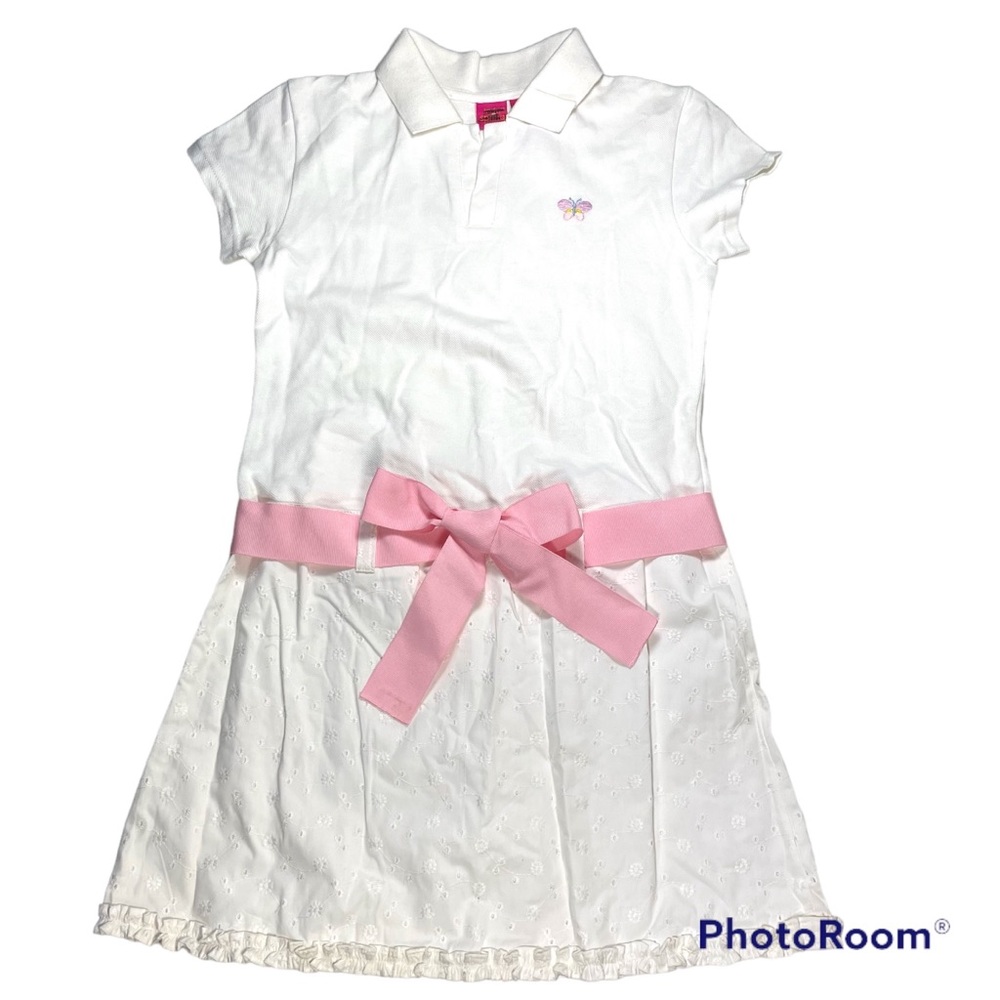 NWOT White Eyelet Dress With Pink Waist Ribbon Size M